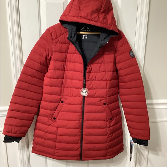 HFX Jacket Womens XL Long Full Zip Hooded Puffer Outdoors NWT Vegan - Picture 3 of 13